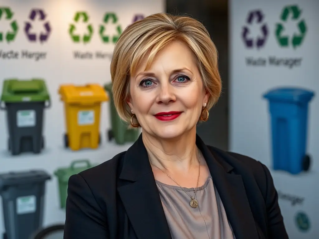 A professional headshot of a keynote speaker at the disposerspace.site conference, set against a backdrop of waste management innovation.