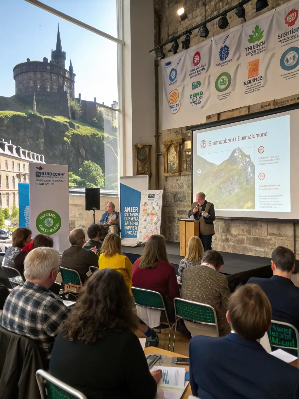A workshop session at the Annual Waste Management Conference, where participants are actively engaged in a hands-on activity related to waste reduction strategies.