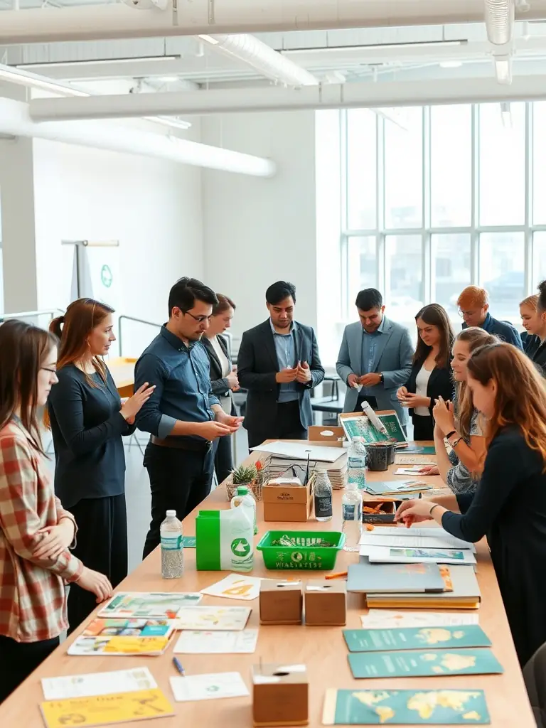 A photograph of attendees participating in an interactive workshop on sustainable packaging solutions at a Disposerspace conference.